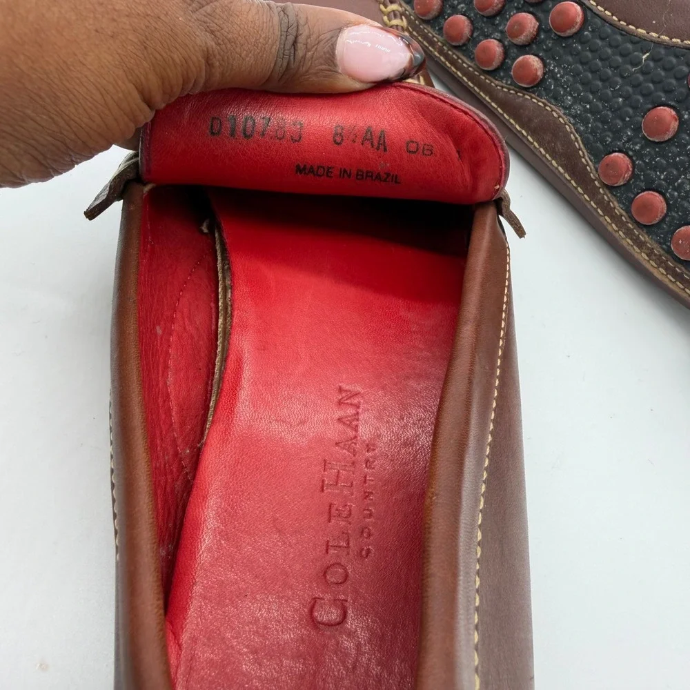 Cole Haan Country Vintage Women's Brown Leather Driving Square Toe Loafers 8.5AA
